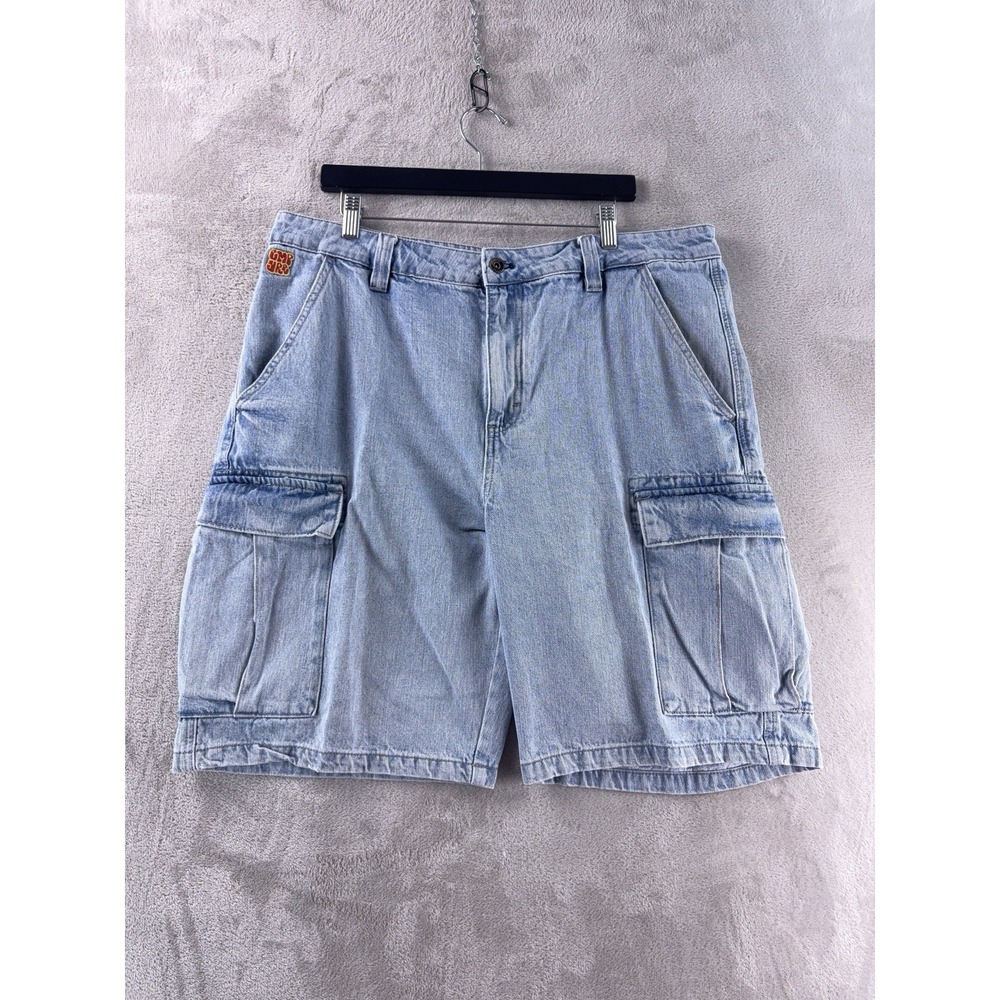 Empyre Cargo Denim Shorts Mens Size 36 Blue Light Wash Skater Y2K Utility